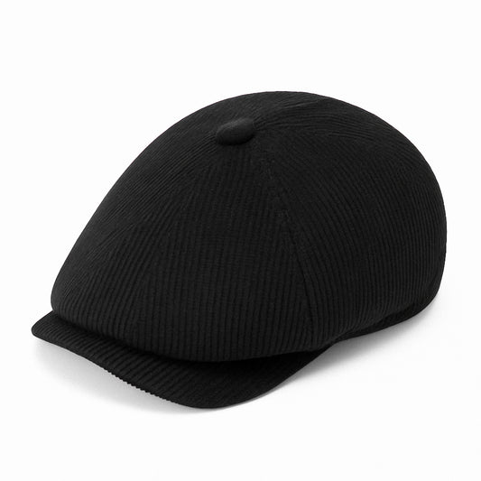 Black Corduroy Newsboy Cap