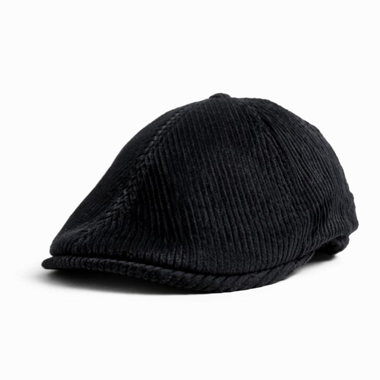 Black Corduroy Newsboy Cap