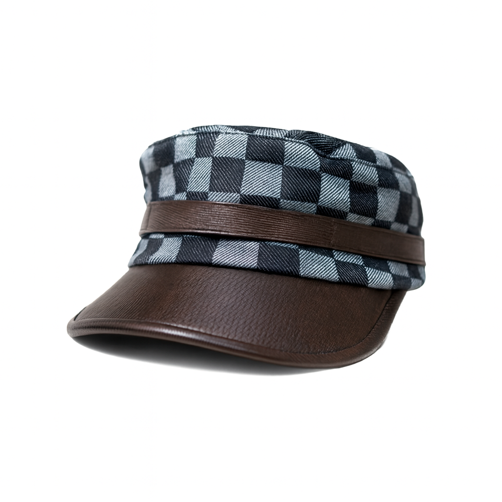 Walnut Grid Leather Cap