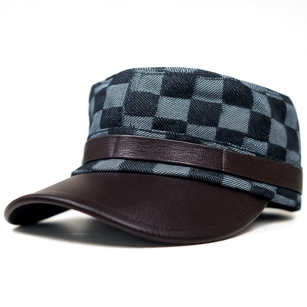 Walnut Grid Leather Cap
