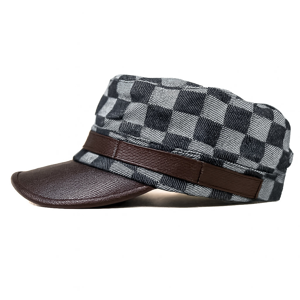 Walnut Grid Leather Cap