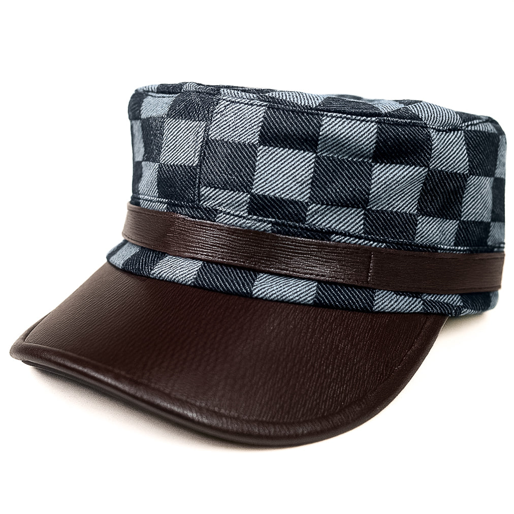 Walnut Grid Leather Cap
