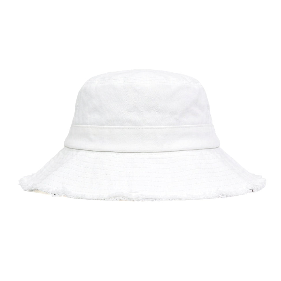 White Ripped Bucket Cap