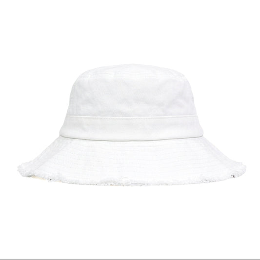 White Ripped Bucket Cap