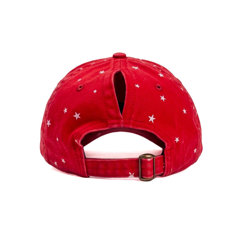 Ponytail Scrubbed Red Star Denim Cap