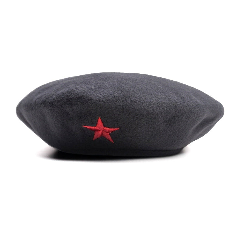 A dark gray wool hat featuring a red embroidered five-pointed star on the front, displayed against a solid white background.