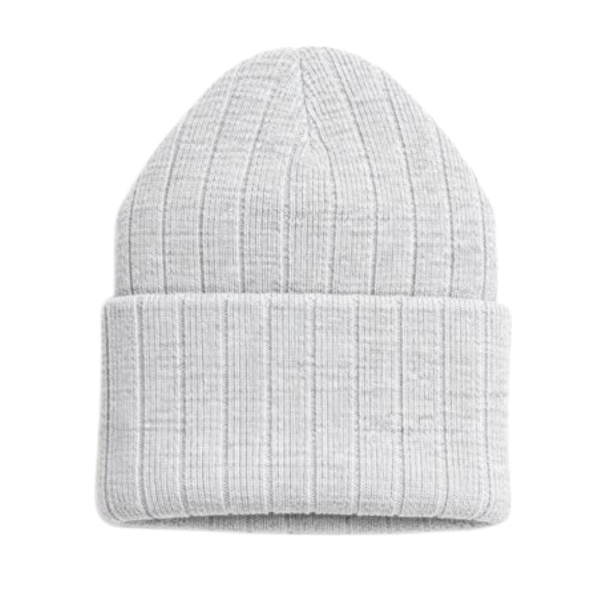 Gray knit beanie on a white background