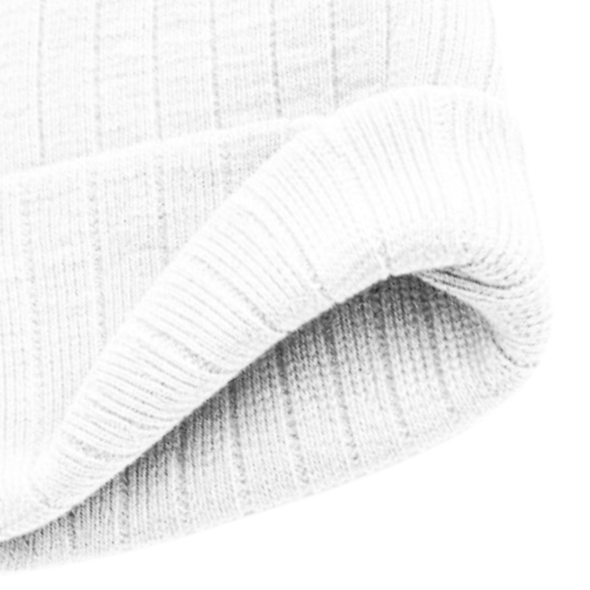 White knit beanie on a white background