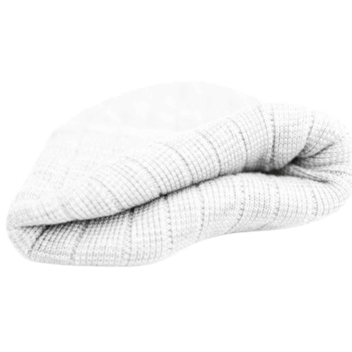 White knit beanie on a white background