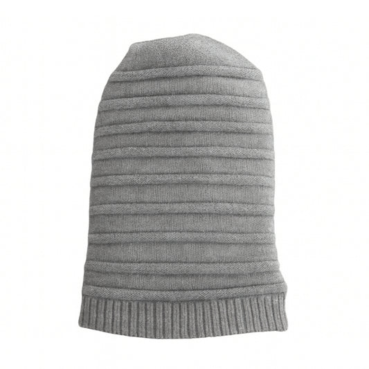 Gray ribbed beanie with polyster inner photographed  on a white background