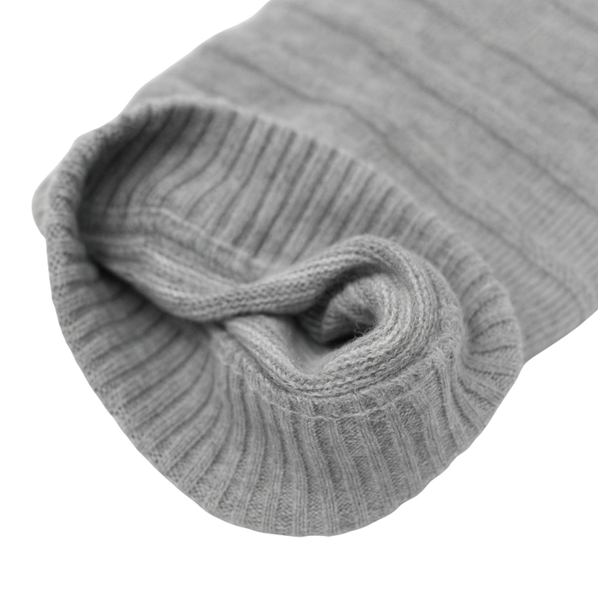 Gray ribbed beanie with polyster inner photographed  on a white background