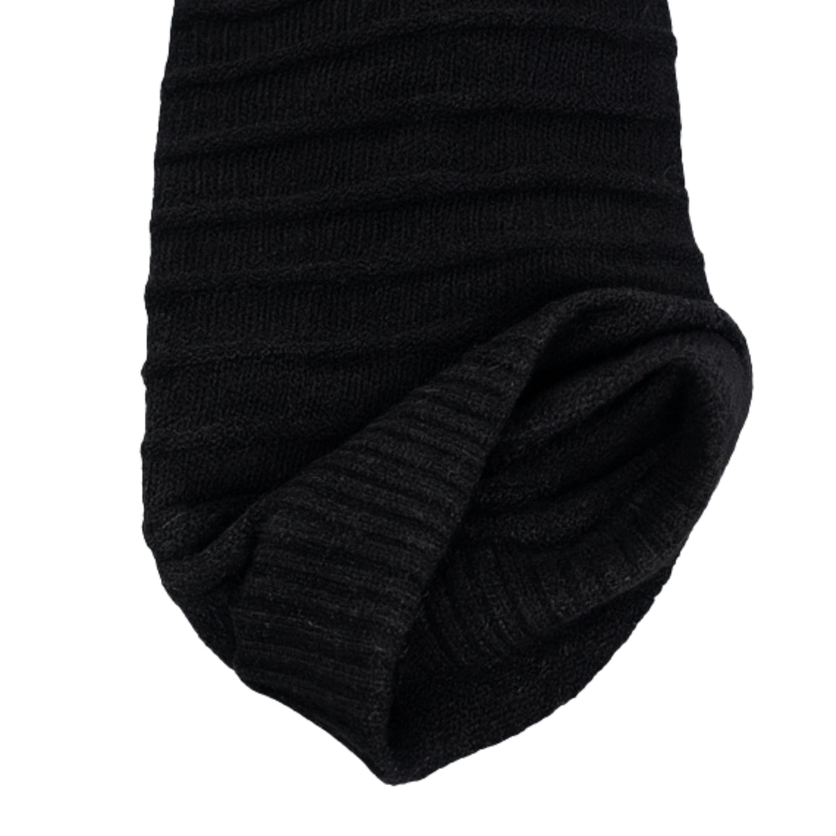 Close-up of a black ribbed knit fabric on a white background