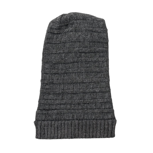 Dark gray knit beanie with Polyster Inner photographed on a white background