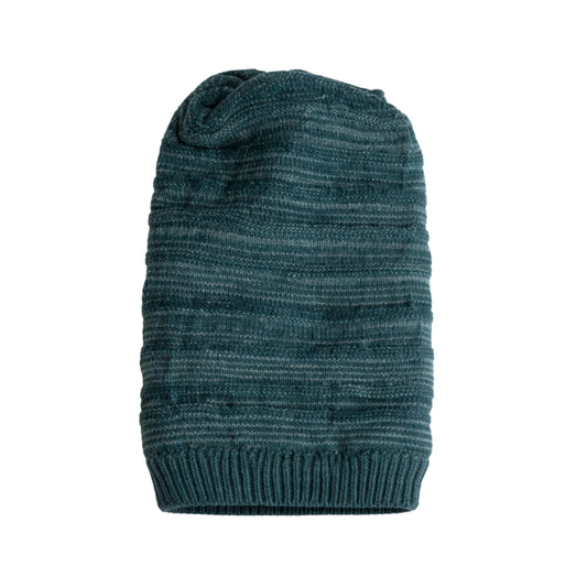 Lagoon Blue knitted beanie with polyster inner on a white background