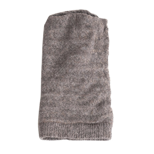 Folded gray knitted fabric with polyster inner photographed on a white background