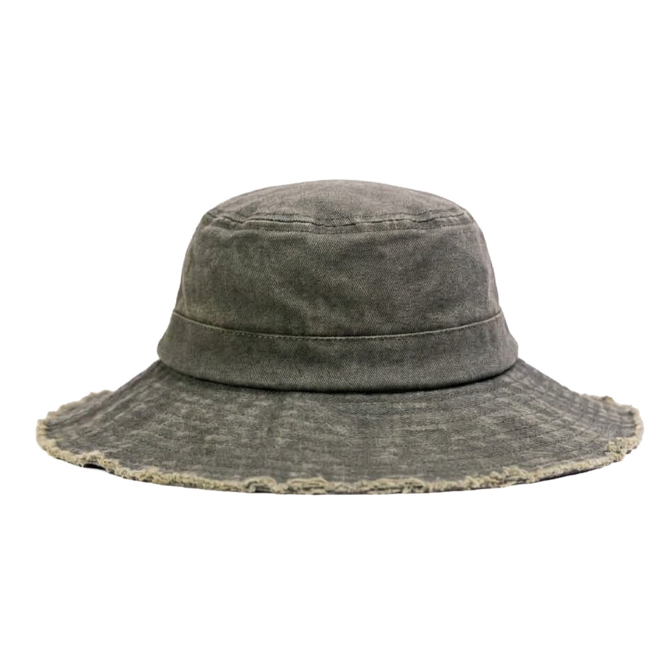 Olive Green Ripped Bucket Cap